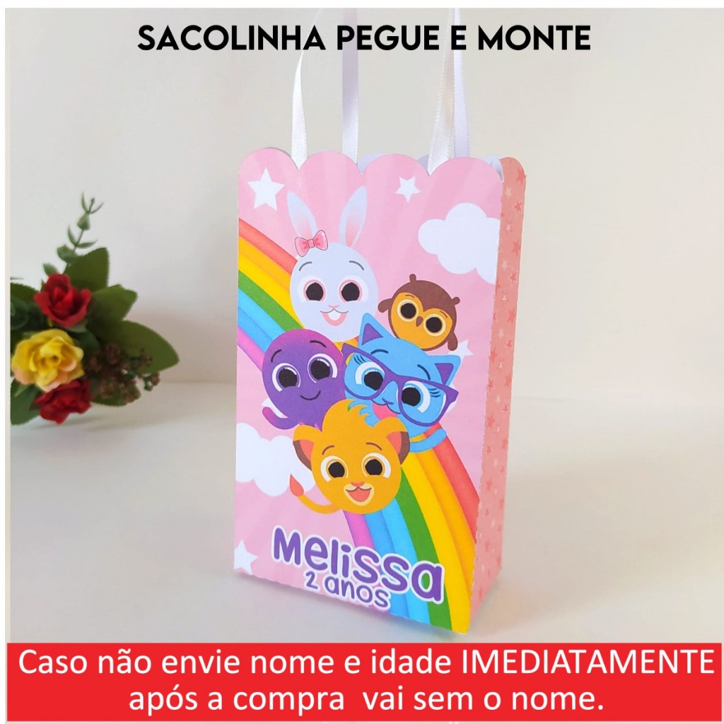 Sacolinha personalizada Bolofofos rosa PEGUE E MONTE/sacolinha surpresa/lembrancinhas/aniversário