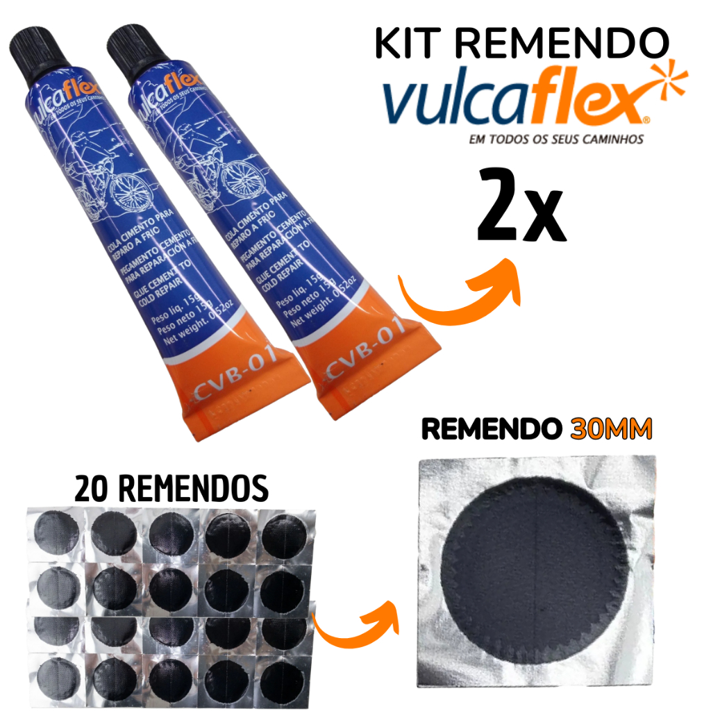 Kit Remendo Camara de Ar Bike Moto Pneu Vulcaflex 2 Colas 15g + 20 Remendos 30mm Preto em Oferta na Shopee