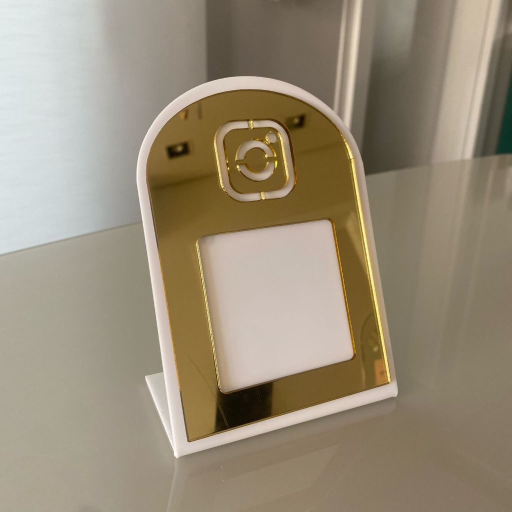 Display/Placa Balcão Instagram QR Code - Acrílico Espelhado 10x14,5cm