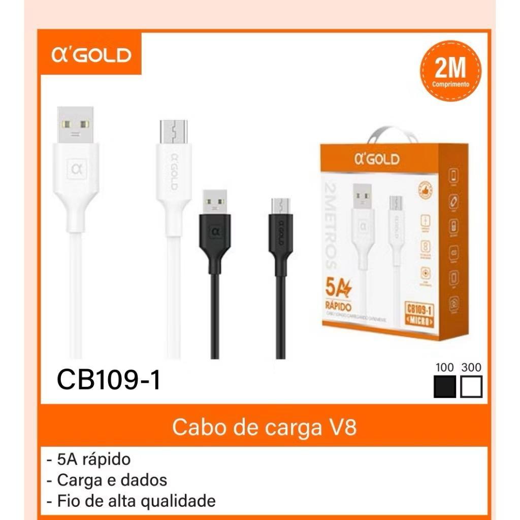 Cabo de 2 Metros Entrada Usb-V8 Micro Carregamento Rápido Turbo Galaxy Moto Redmi Tablets