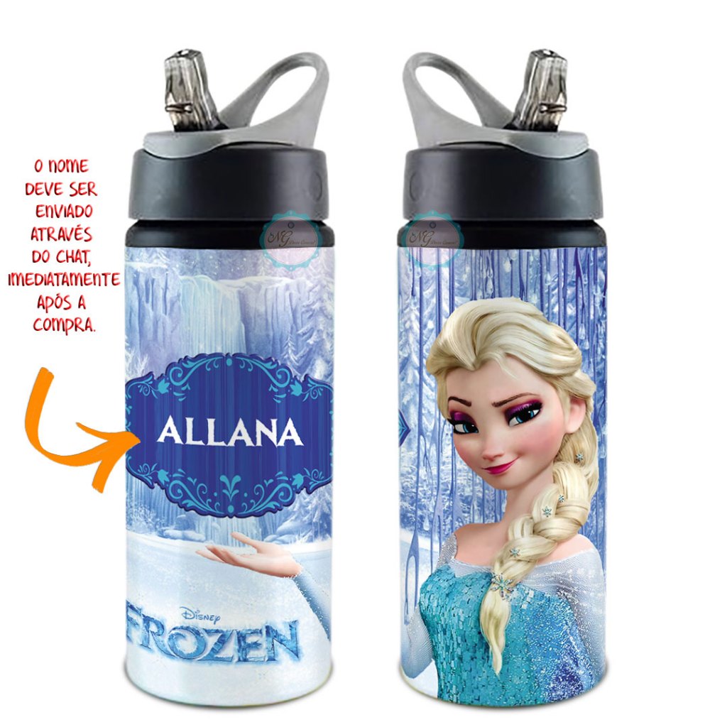 Garrafa Squeeze Frozen Com Seu Nome em Oferta na Shopee