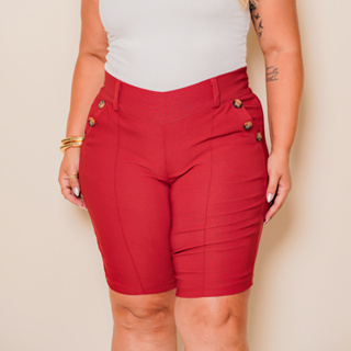Bermuda Feminina Plus Size Com Bolsos E Botões Modelo Grande Com Lycra Super Conforto Levanta Bumbum em Oferta na Shopee