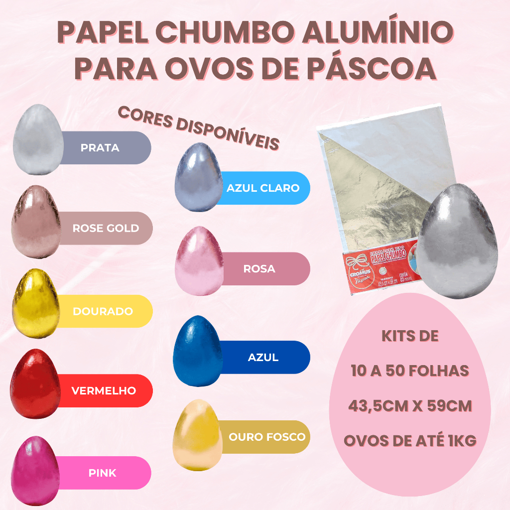 Embalagem Ovo de Páscoa Papel Chumbo 10~50 Unidades Alumínio Cortado 59cm x 44cm Várias Cores em Oferta na Shopee