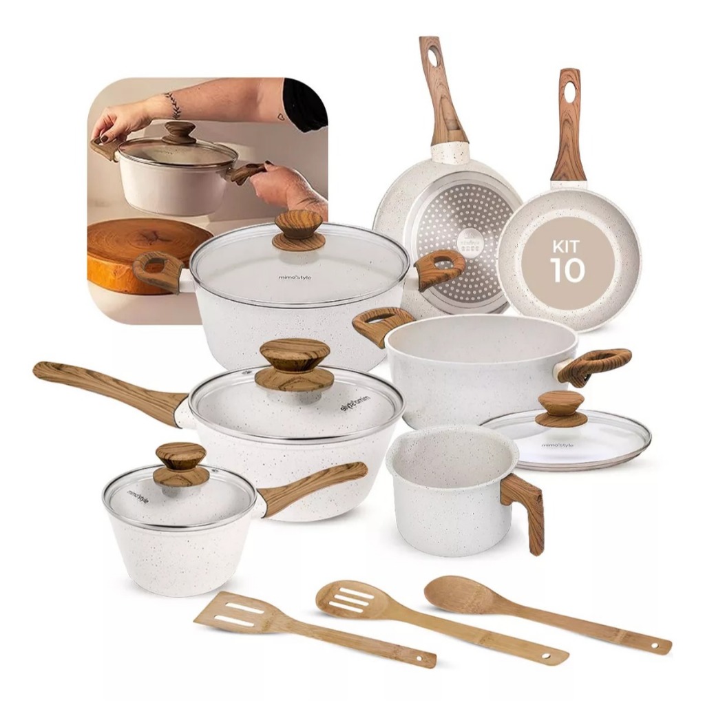 Jogo De Panelas Indução Kit 10 Peças Revestimento Cerâmico Style Cook Marmol - Mimo Style