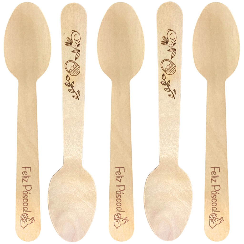 Colher de Madeira Temática Páscoa - 100 Unidades