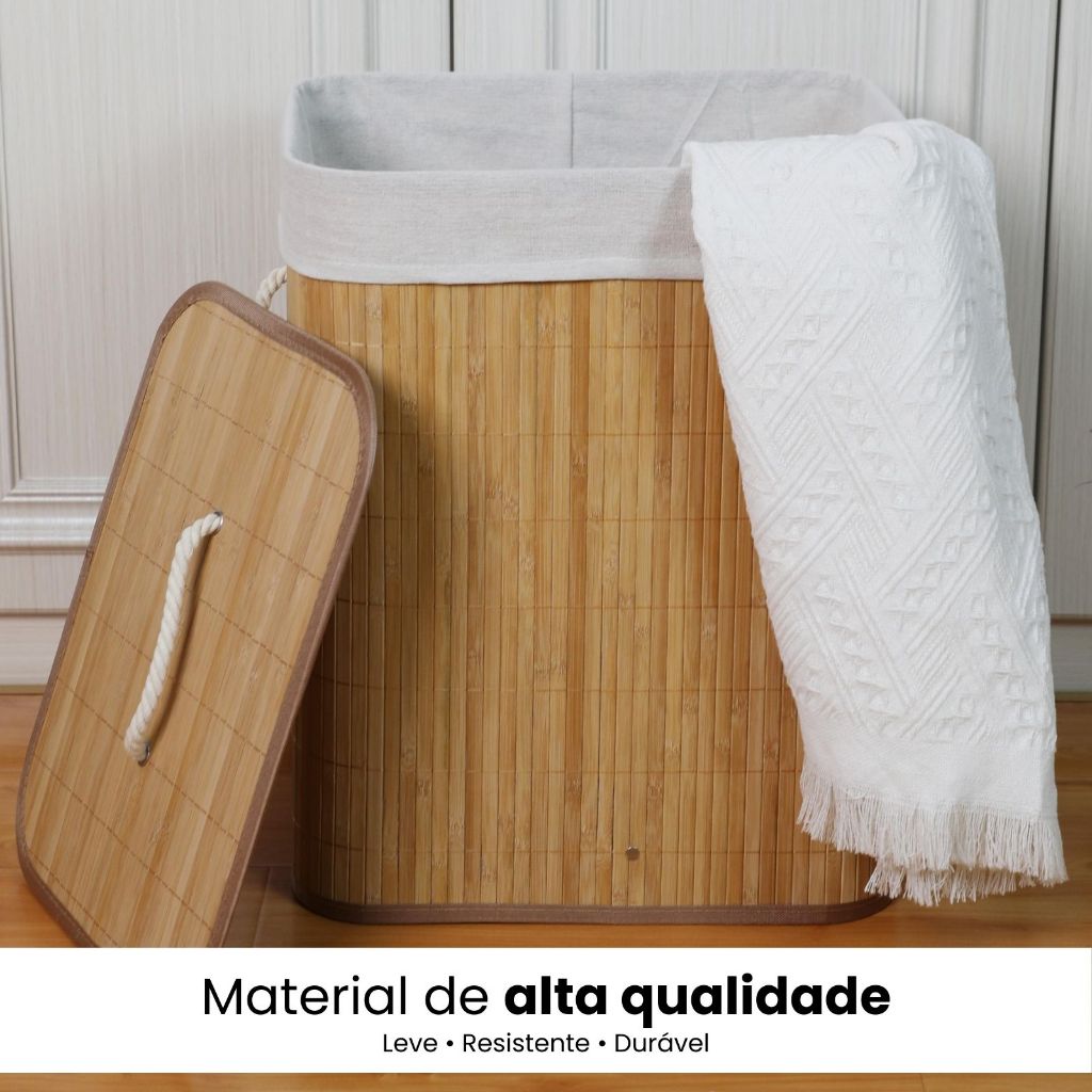 Cesto de Roupa Suja em Bambu com Tampa e Alças 50 Litros Multiuso — foto 5
