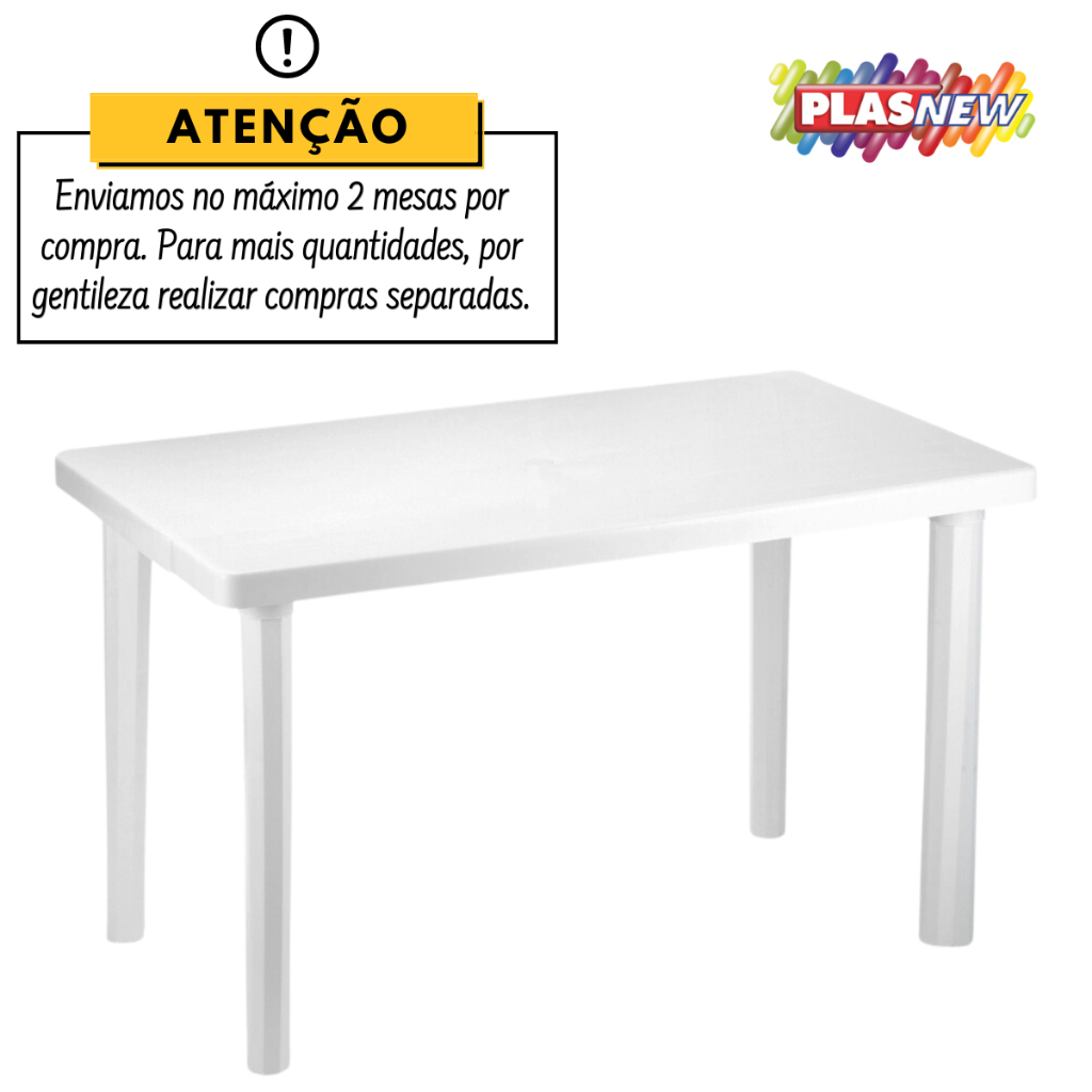 Mesa Retangular Plástica Grande Plasnew Pé Desmontável Resistente Cor Branco Camping motorhome Pracasa.Net