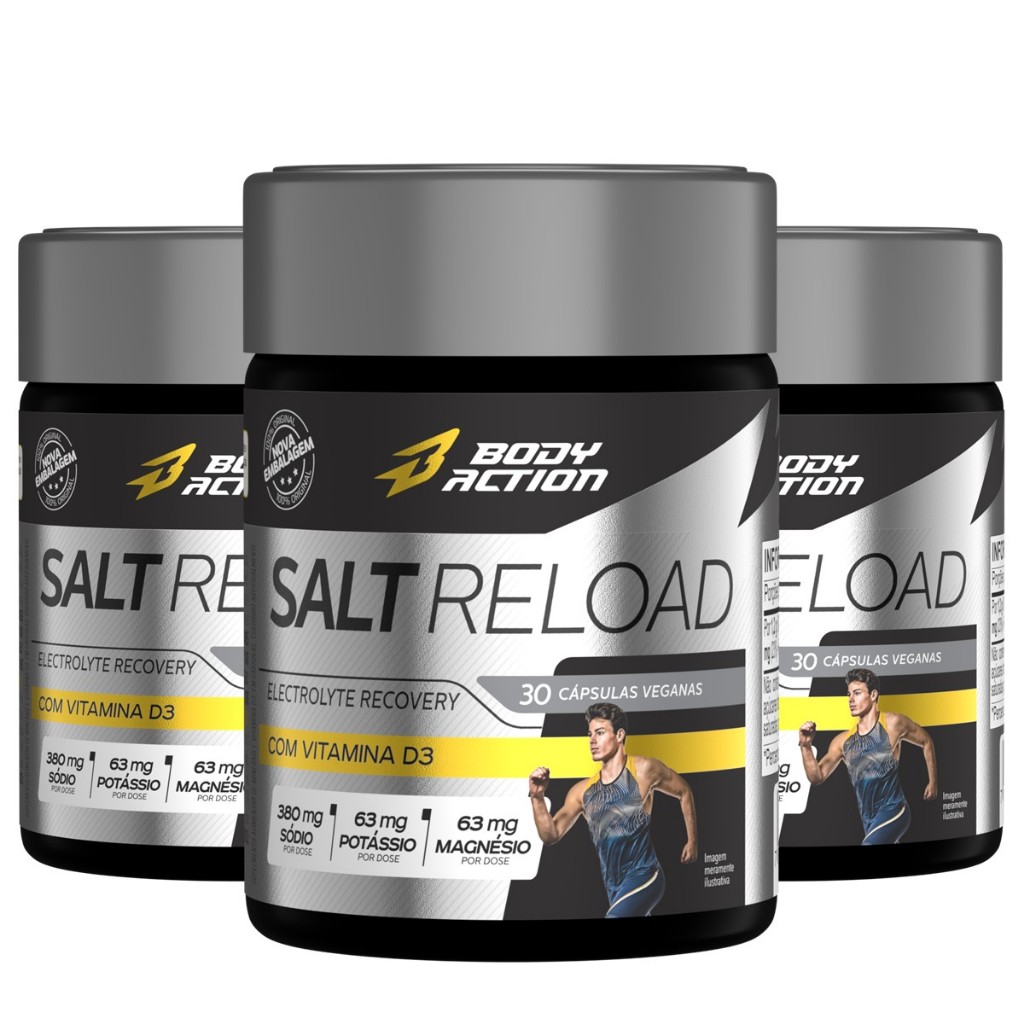 Kit 3x Salt Reload Cápsulas De Sal Total 90 Caps Bodyaction em Oferta na Shopee