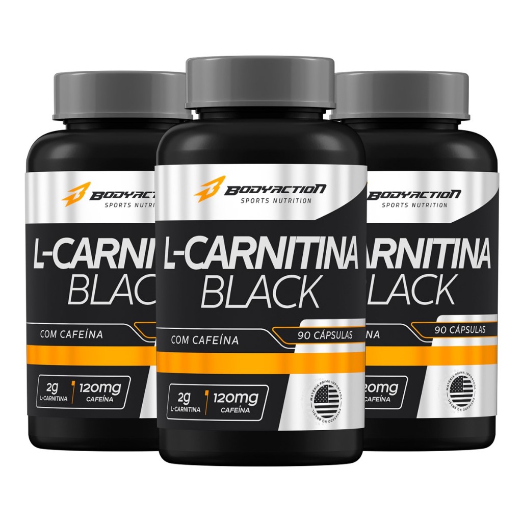 Kit 3x L-carnitina Black Com Cafeína Total 270 Caps 3 Meses Bodyaction - Health