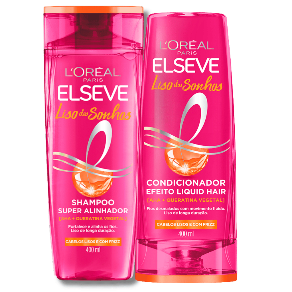 KIT Liso dos Sonhos Shampoo/Condicionador 400ML Super Alinhador Anti Frizz Efeito Botox Elseve