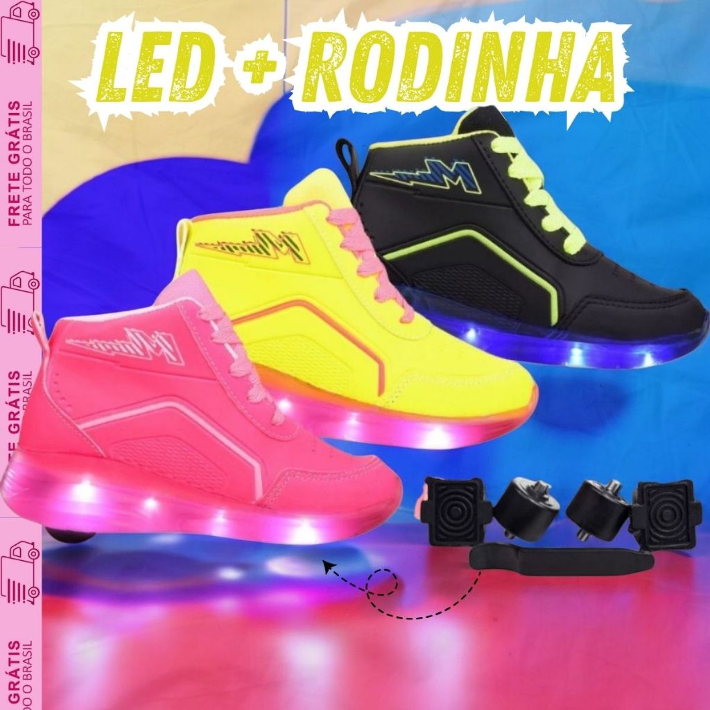 Tênis Infantil Feminino Masculino Menina Menino com Led e Rodinha Tamanhos 28 37 - Passeio e Escola