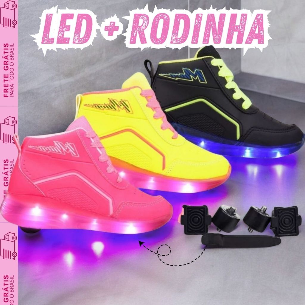Tênis Infantil Feminino Masculino Menina Menino com Led e Rodinha Tamanhos 28 37 - Conforto e Estilo