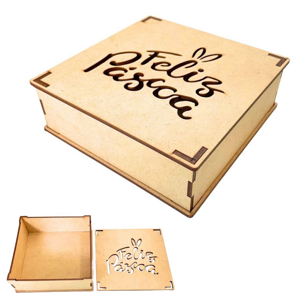 Kit 6 caixinha caixa mdf 20x20x5 cm tampa de encaixe vazada laser feliz pascoa lembrancinha escola