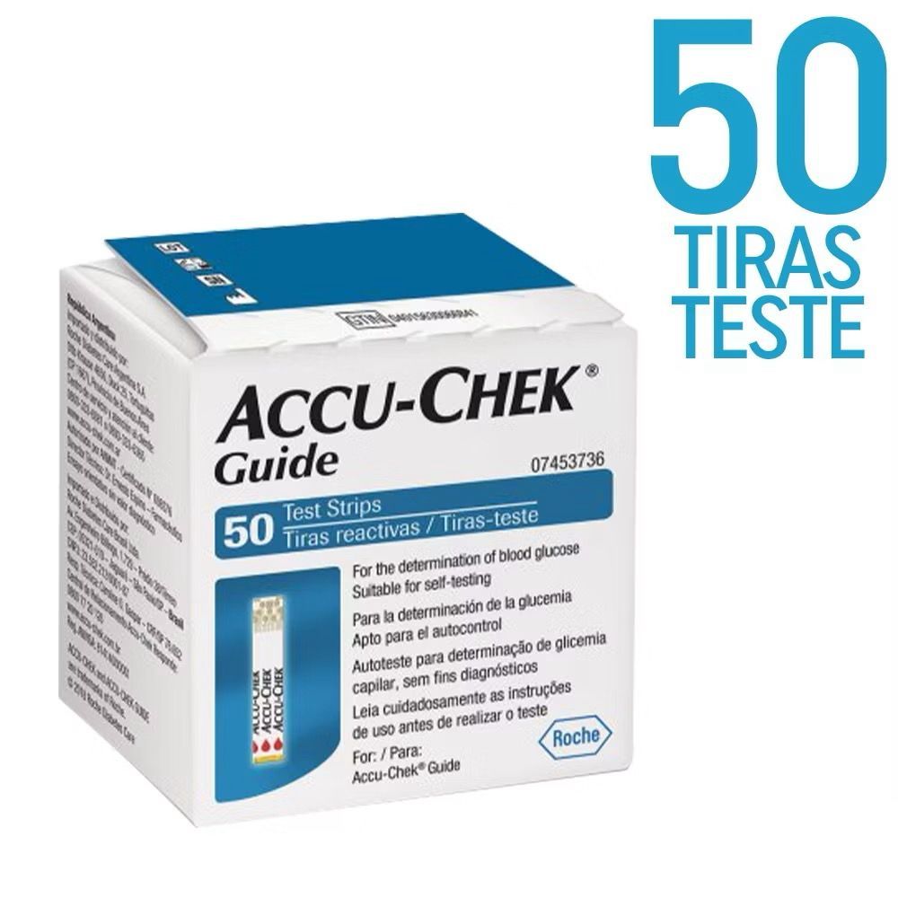 TIRAS MEDIDOR GLICEMIA  ACCU CHEK GUIDE 50 UNIDADES em Oferta na Shopee
