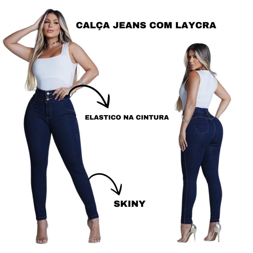 Calça Feminina Jeans Laycra Elastico Cintura