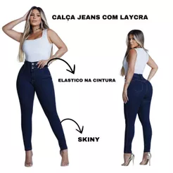 Calça Feminina Jeans Laycra Elastico Cintura