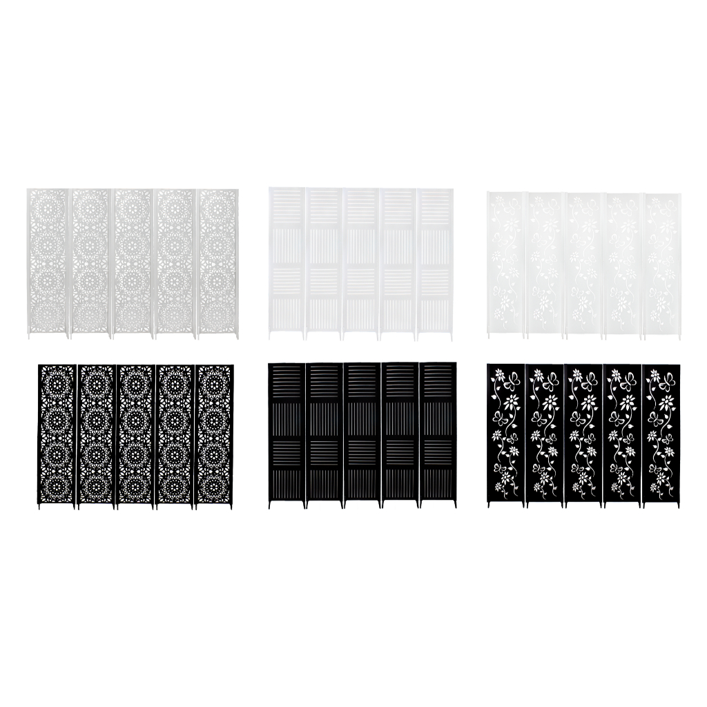 5 Biombo Pintado Branco Preto Divisor Ambiente Painel Separador Madeira Mdf Tingido Divisória Com Pé