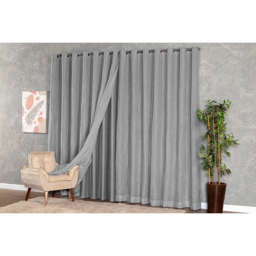 Cortina Voil Gaze De Linho 12,00 x 2,50 / 2,70 /2,80 C/forro Blackout Grosso Original