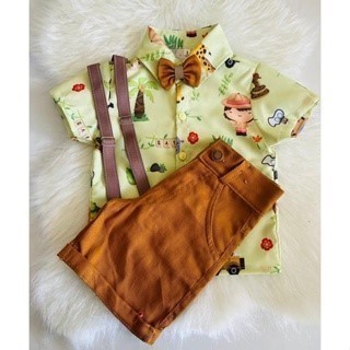 Conjunto Menino Infantil Luxo Tematico Safari rf03 +Bermuda Caramelo