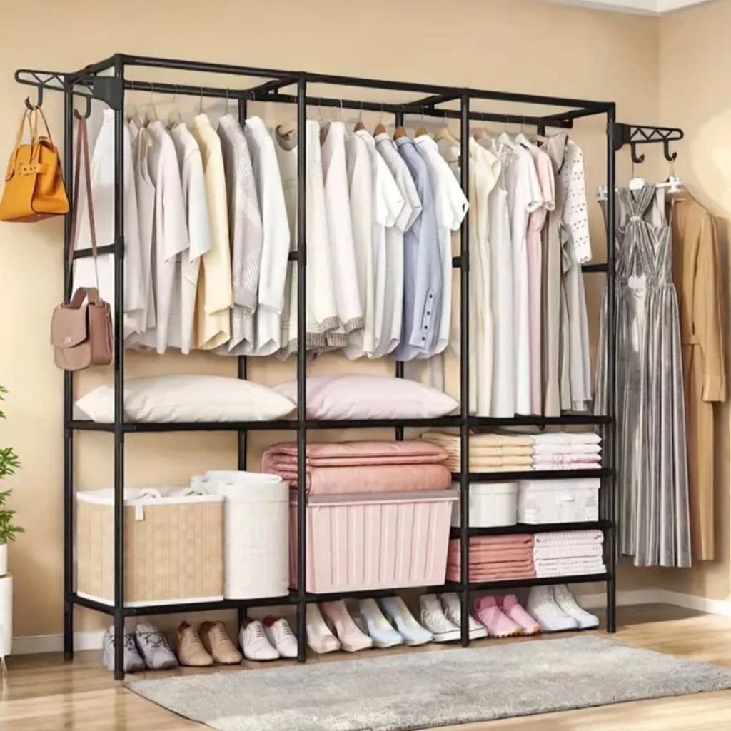 Arara Armário Com Sapateira Cabideiro e Prateleiras Guarda Roupa Portátil Multiuso em Oferta na Shopee