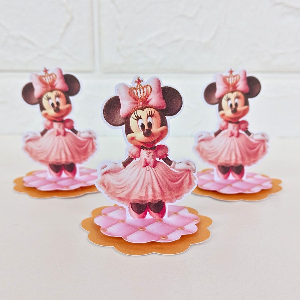 Kit Aplique 3D MINNIE REALEZA ROSA PRINCESA, 10, 20, 30 ou 40 und. Tag latinha Personalizada Lembrancinha
