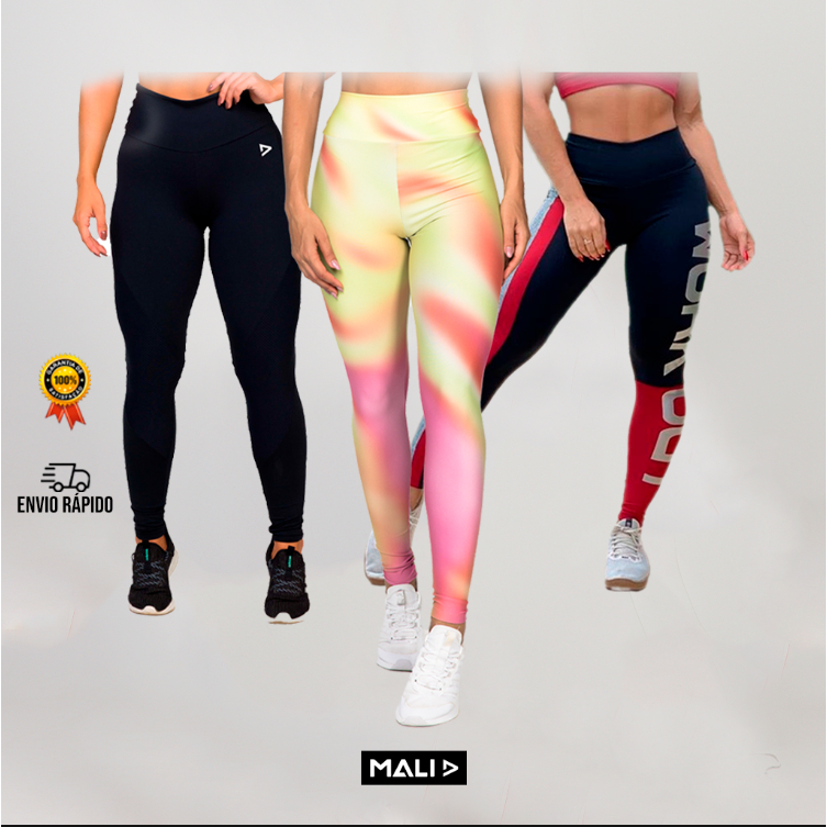 Kit 3 Calças Preta + Estampada Alta Compressão + Work Legging Cintura Alta Elástica Fitness Academia Zero Transparência
