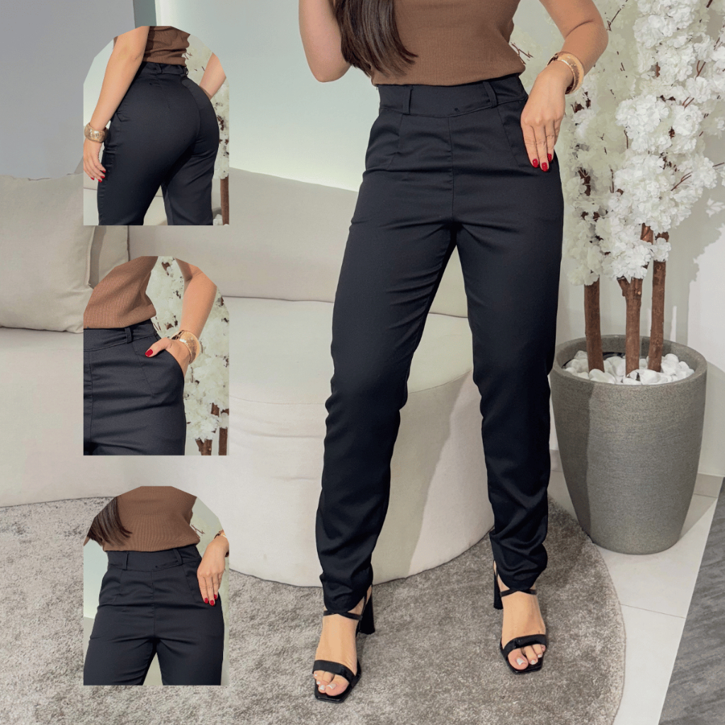 Calça Alfaiataria Feminina Social Cintura Alta Moda Elegante Modeladora Com Bolsos P a G1 em Oferta na Shopee