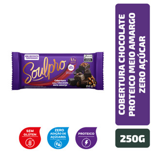 Cobertura Sabor Chocolate Proteico Meio Amargo Zero Açúcar Soulpro 250G