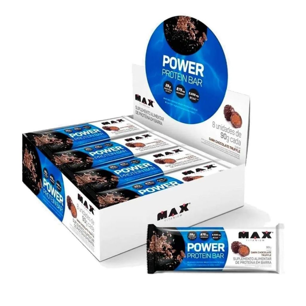 Power Protein Bar Max Titanium Chocolate Truffle com 8 Unidades de 90g - Health