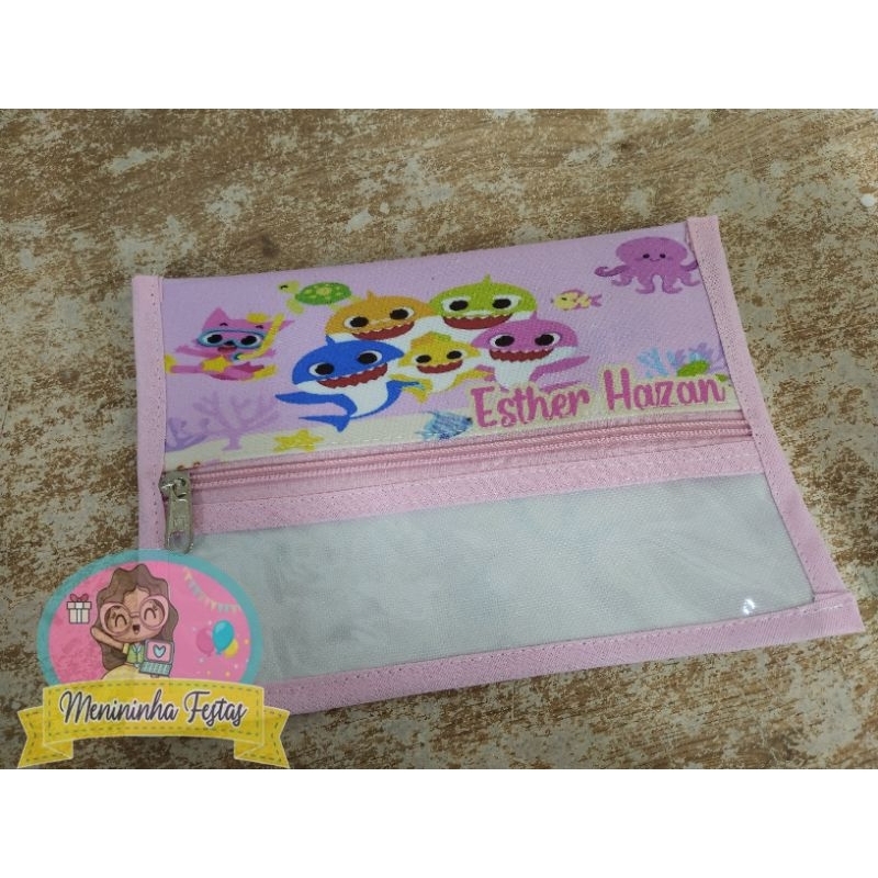 Porta Escova de dente Personalizado com nome BabyShark Rosa Necessaire Estojo Kit Higiene