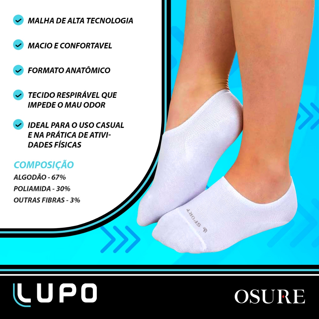 Detalhes do Kit 6 Pares Meias Lupo Original Sapatilha Algodão Masculino Feminina Cano Curto Baixo Soquete Academia