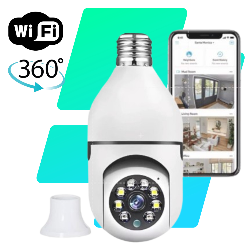 Câmera Lâmpada Segurança WiFi Sem Fio 360 IP Full HD, PTZ Visão Noturna - BIVOLT