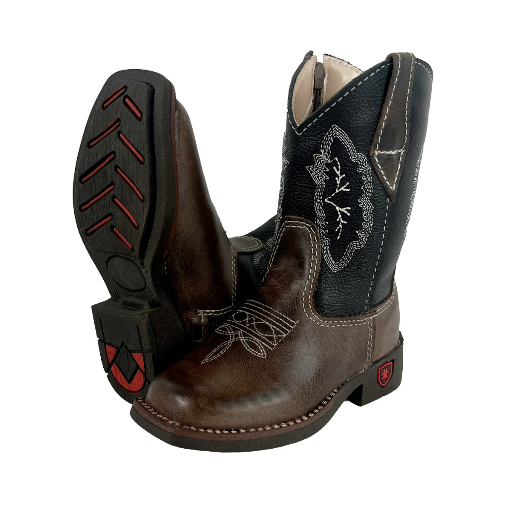 Bota Texana Infantil Country Cano Preto Couro Masculina