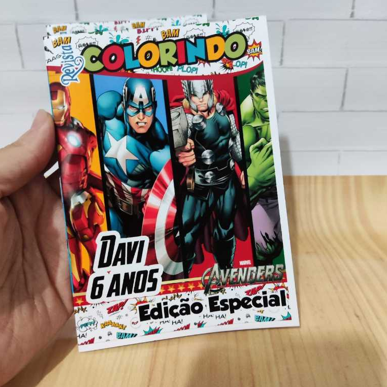 Revistinha de Colorir Personalizada Vingadores – Lembrancinha de Aniversário Infantil