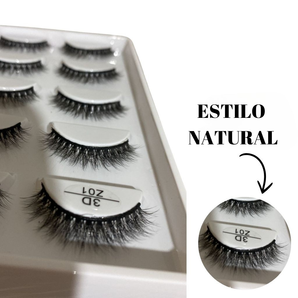 5 Pares de Cílios Postiços 3D Z01 Efeito Natural