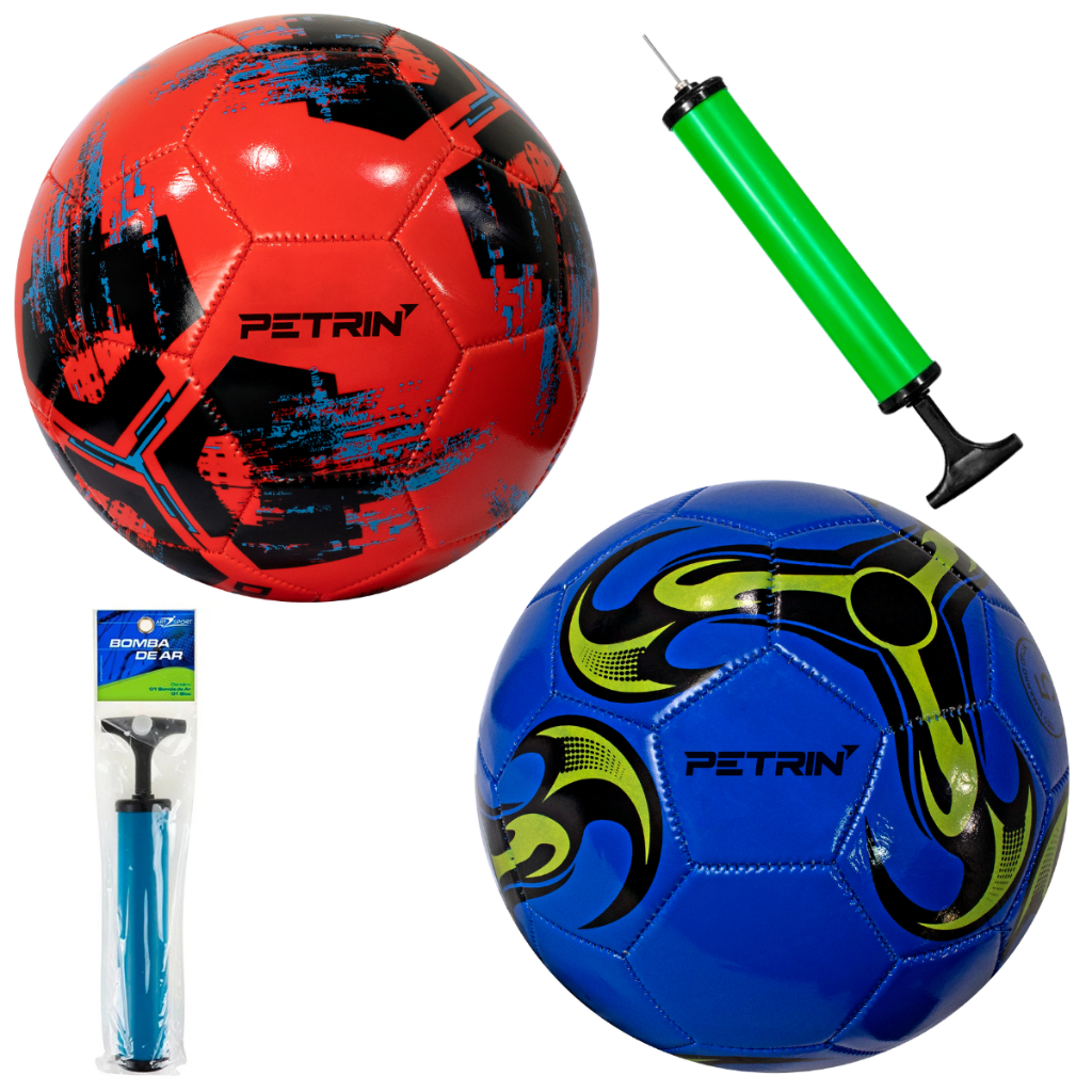 kit 2 bolas futebol n 5 + bomba com bico presente