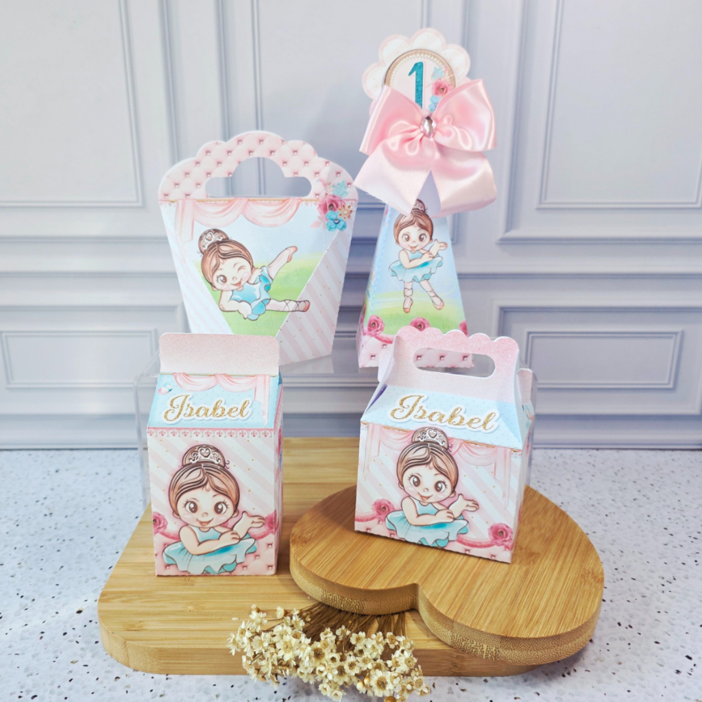 Kit Festa Aniversário Bailarina Caixinhas  Personalizadas Lembrancinhas para Festas  ( PEGUE E MONTE)