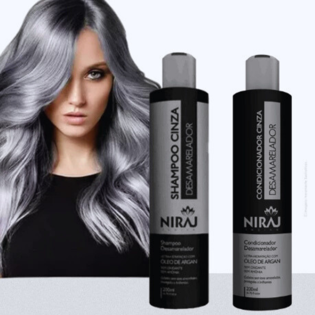 Shampoo + Condicionador Desamarelador Niraj Silver Cinza 200ml Cabelos Grisalhos e Loiros em Oferta na Shopee