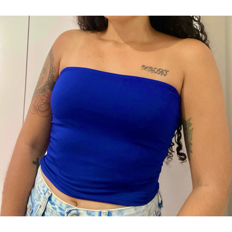 TOP TUBE CROPPED FAIXA FORRADO TOMARA QUE CAIA em Oferta na Shopee