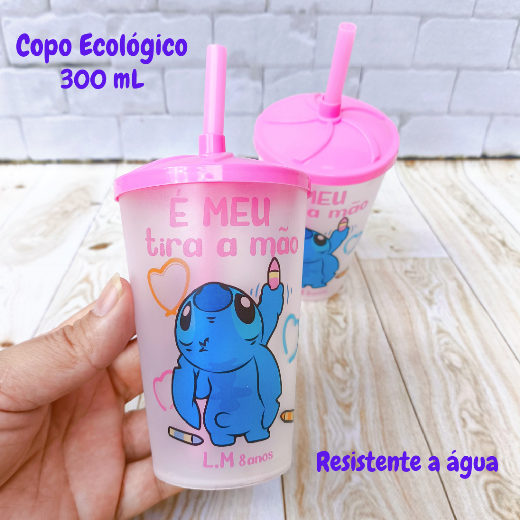 Kit Copo Ecológico Personalizado Stich Lembrancinhas de Aniversário Infantil