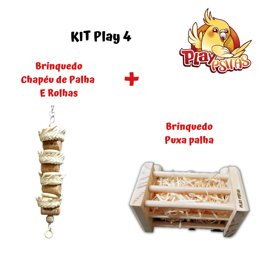 PROMOÇÃO - Kit Play 4 - Brinquedo Chapéu de Palha e Rolhas + Brinquedo Puxa palha