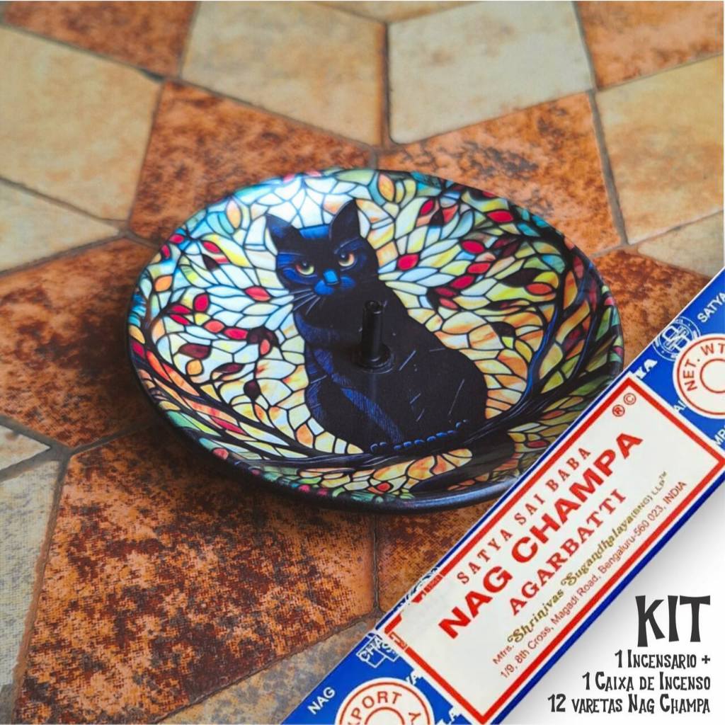 Incensário Gato Preto Porta Incensos de Vareta Bruxaria Altar Wicca em Oferta na Shopee