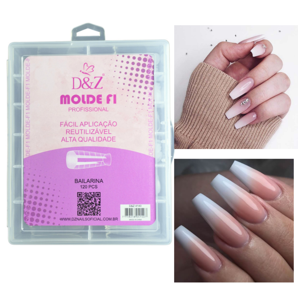 Molde F1 Bailarina Apice Baixo Profissional Reutilizável 120pcs - D&Z DZ Premium Molde Para Poligel Polyge