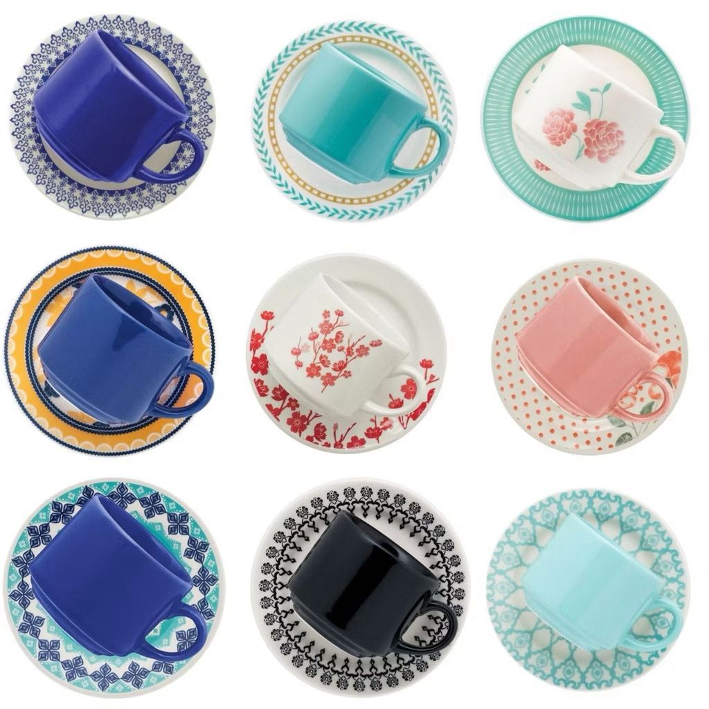 Jogo de Xicara Ceramica Com Pires 12 Peças 180ml Biona Decorada Chá Café