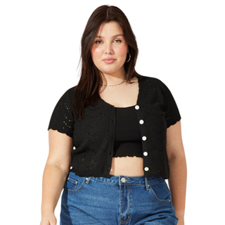 Blusa Bolero Cropped Plus Size Feminina Tricot Botão Verão em Oferta na Shopee