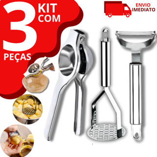 Kit 3 Peças Descascador de Legumes Amassador de Batatas Espremedor de Limão em Aço Inox em Oferta na Shopee
