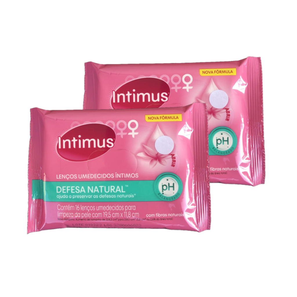Intimus Kit 2 Lenço Umedecido Íntimo Defesa Natural Com 16 Lencinhos 19,5cm x 11,8cm