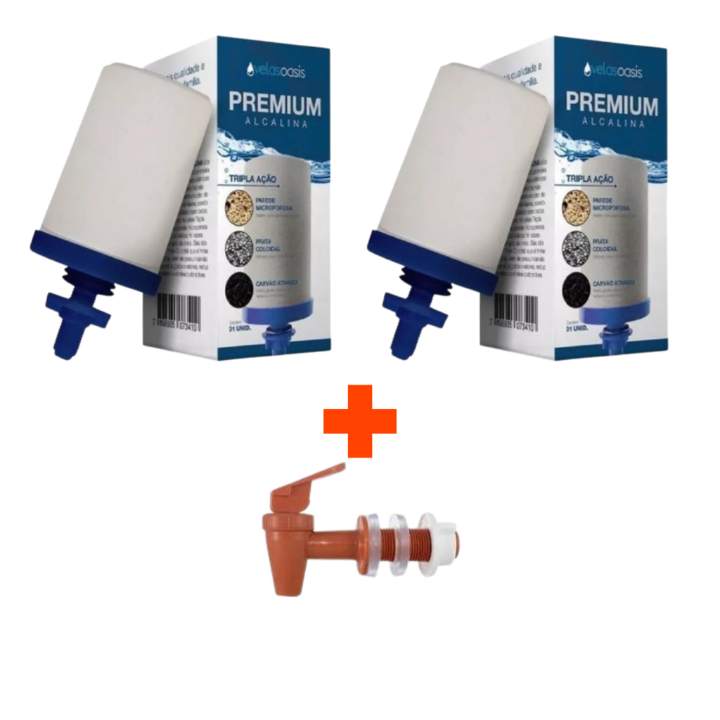 Kit 2 Vela Filtro De Barro Carvão Ativado, Prata Coloidal Tripla Ação Oasis + 1 Torneira Marrom Preta Branca — imagem 2 de 2