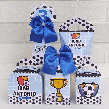Kit Personalizado Tema Futebol Azul - PEGUE E MONTE - Caixinhas Personalizadas para Aniversário