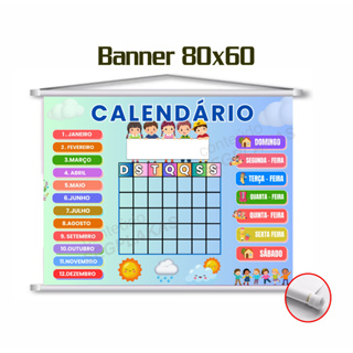 Banner Didático Escolar Calendário Completo 2 - tam. 80x60cm em Oferta na Shopee